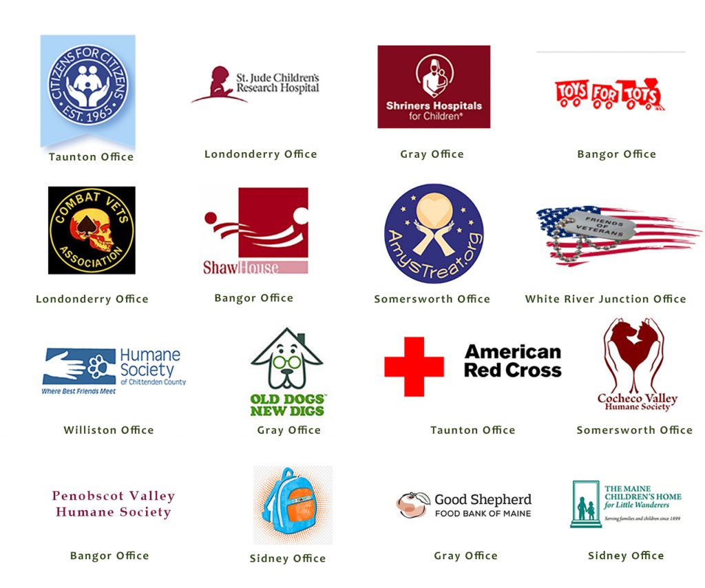 graphic of logos of charities that were donated to by the different offices of S.W. Cole