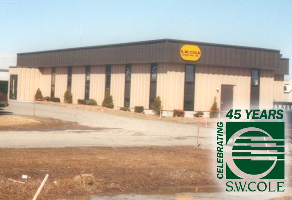 Historical photo of the S. W. Cole Hermon office with a logo that says "Celebrating 45 Years S.W. Cole"