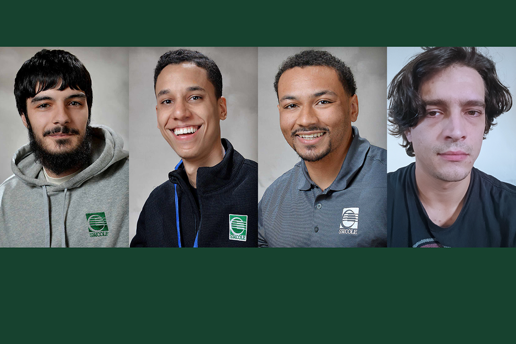 Photos of Nick Cinquini, Edwardo Baldera Mendez, Nigel Okereke and Sam Dunton on a dark green background