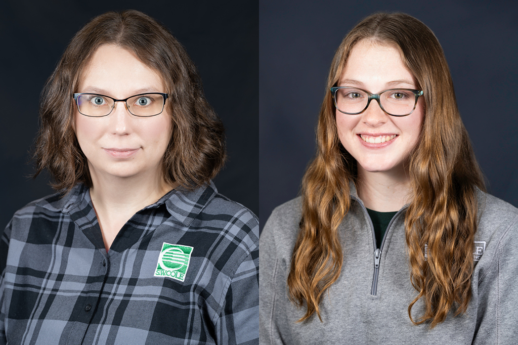 Professional headshot photos of Sarah Sylvia and Alex Allen