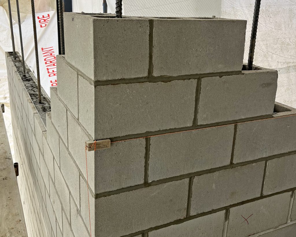 Masonry work in progress.