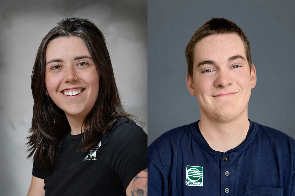 Professional headshot photos of Emilie Bonhomme and Jake Preston